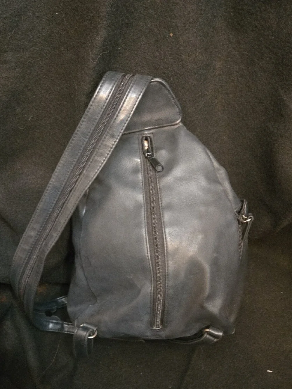 Black Leather Sling Backpack - Unbranded